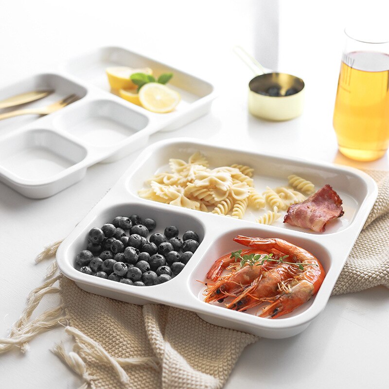 Placas de rejilla de cerámica para una sola persona para estudiantes, bandejas multirejilla para desayuno, platos de cena, bandeja de cerámica