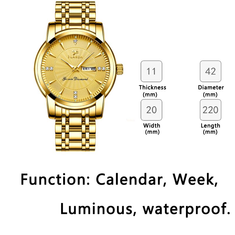 JLANDA-Reloj de pulsera de acero inoxidable para Hombre, Reloj de lujo clásico, de negocios, con fecha y semana, de cuarzo