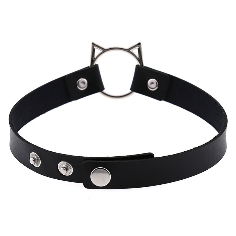 Gothic Punk Harajuku Ketting Cirkel Kat Oor Pu Lederen Choker Lady Kraag Goth Sieraden Voor Vrouwen Kettingen Accessoires