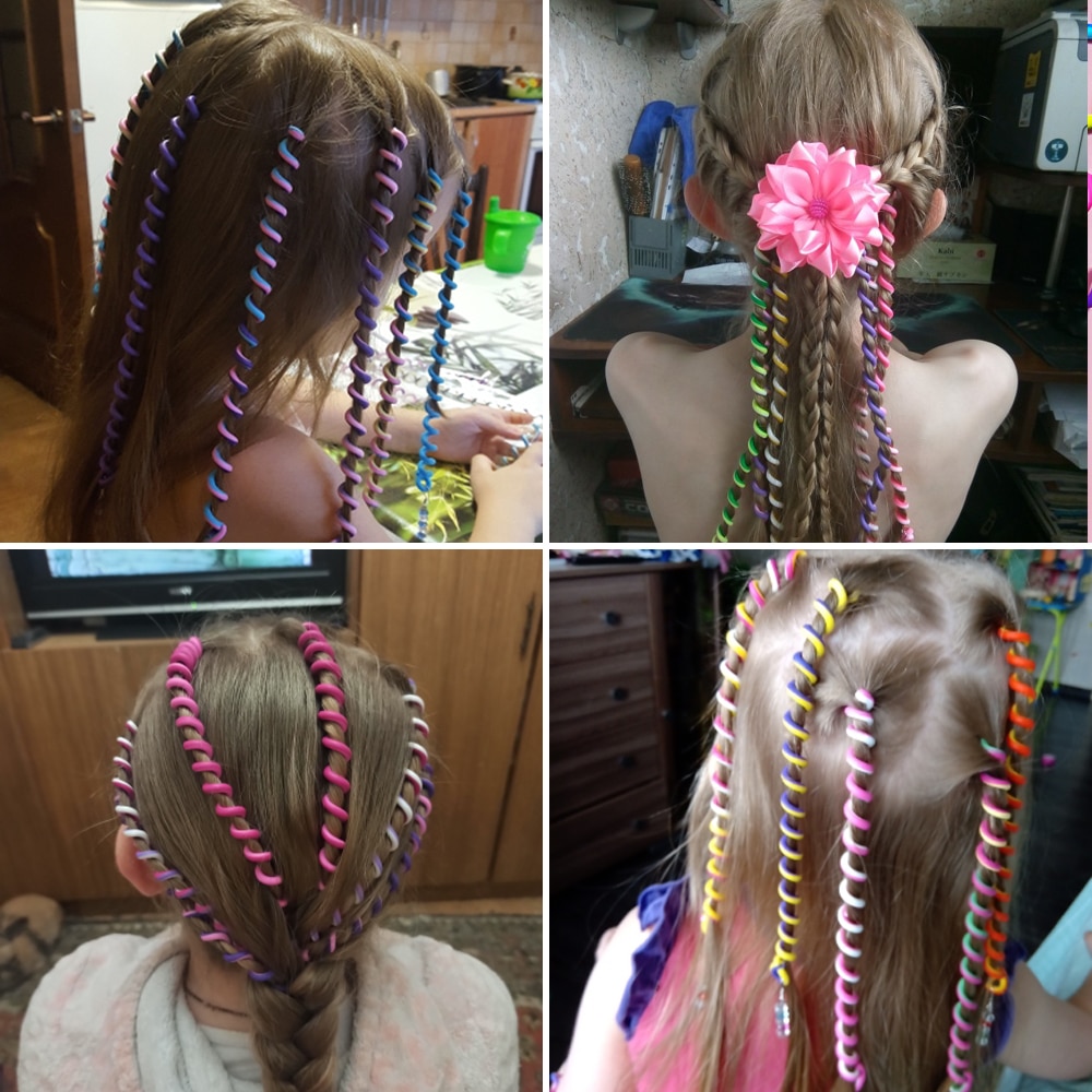1 sæt /6 stk regnbue farve pandebånd hårbånd krystal langt elastisk hårbeklædning til pige hovedbeklædning børnehår tilbehør værktøj