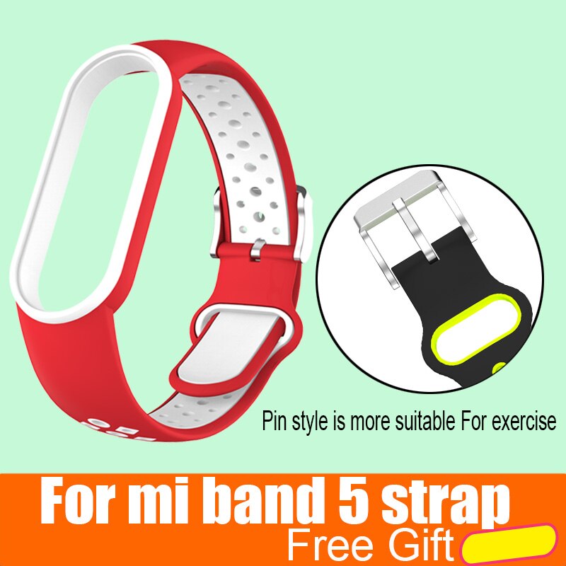 Mi Band 5 Wrist Strap for Xiaomi Mi Band 5 NFC Silicone Wristband Bracelet Mi5 Smart Watches Miband5 Accessories Sport Strap: red white