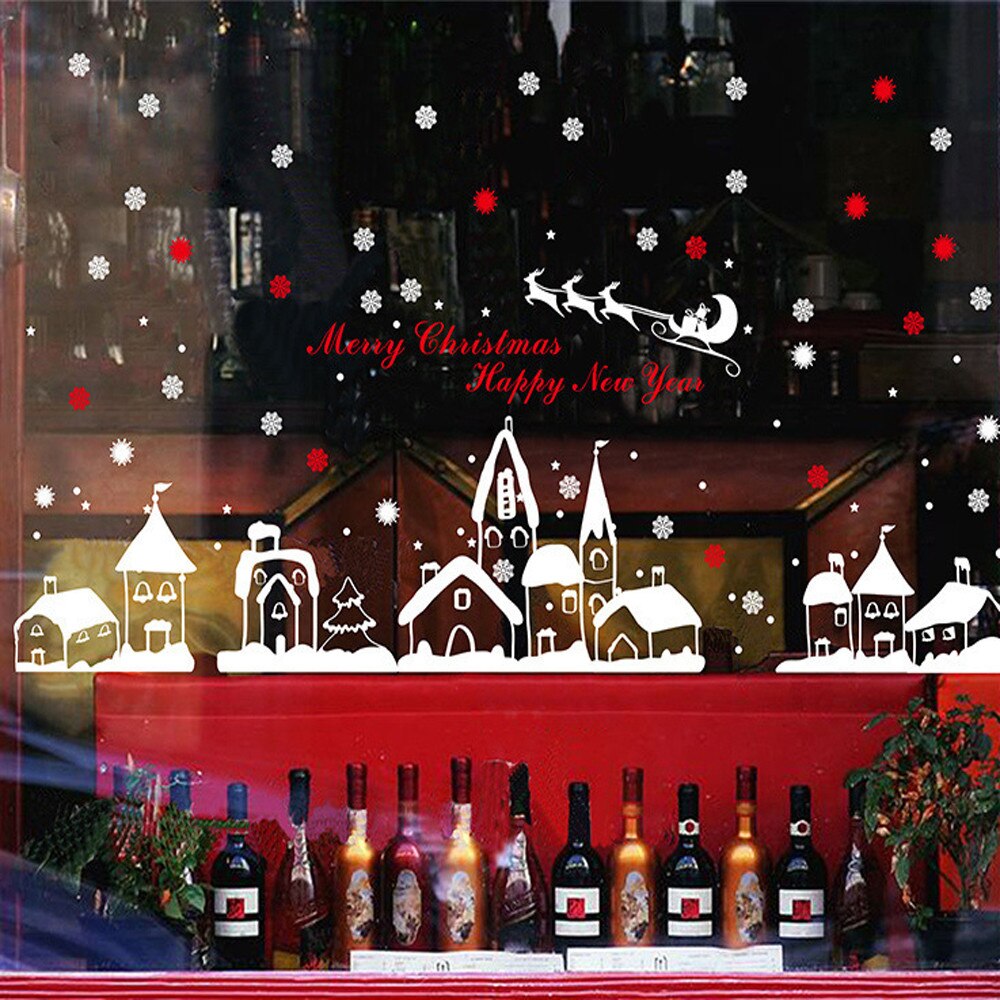 Year White deer Window Stickers Christmas Wall Stickers Snow Christmas Decoration Bedroom PVC electrosta Wallpaper stickers: C