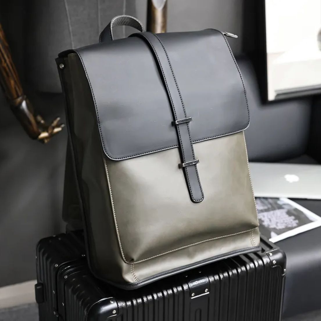 Vintage Laptop Leather Backpacks for School Bags Men PU Travel Leisure Backpacks Retro Casual Bag Schoolbags Teenager Students: Light Green