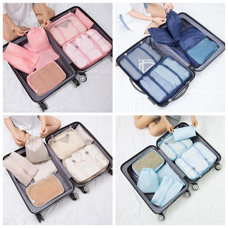 7Stck Reise Lagerung Tasche Lagerung Tasche Koffer Kleiden Organizer Tasche Wasserdichte Koffer Beutel Verpackung Würfel Taschen Reise Zubehör