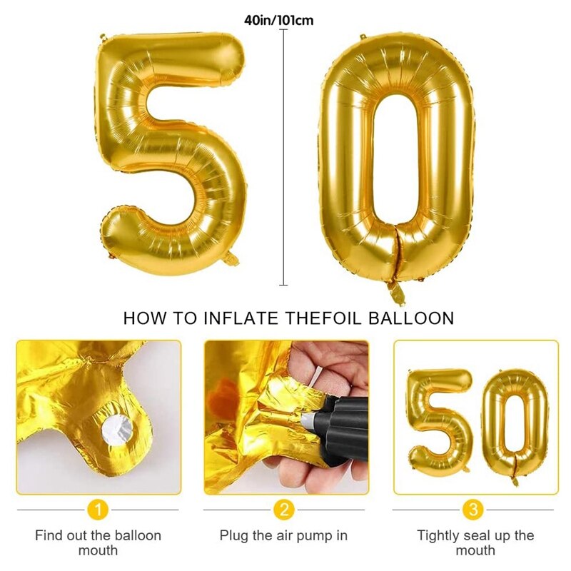 50Th de cumpleaños Kit de decoración Feliz cumpleaños globo número "50" globos de Mylar papel y suministros de de globos