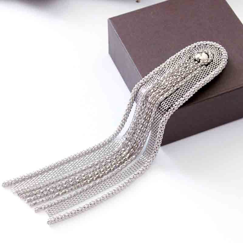 Charretera con borlas de Metal para hombre y mujer, abrigo dorado y plateado hecho a mano, accesorios para el hombro, 28x4,5 CM: Silver