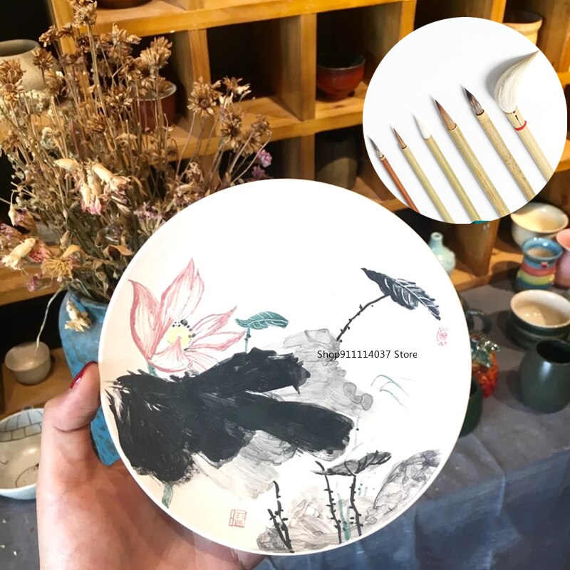 6 teile/satz Keramik Schreiben Pinsel Bambus Pinsel Malerei Gemalt Haken Stift Kehr Asche Feuchtigkeitsspendende Pinsel Keramik Tonne Polymer Werkzeug