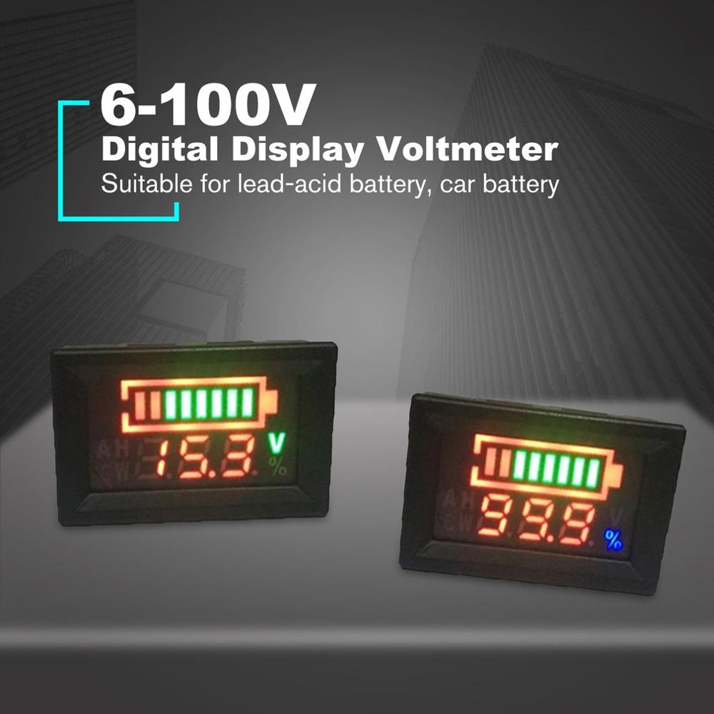 6-100v 12v 24v dobbelt display voltmeter bly syre batteri procent digital spænding power meter anti-reverse forbindelse