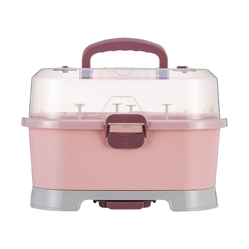 Étagère de séchage de biberons pour bébé, boîte de rangement de biberons pour -né, vaisselle 24BE: Rose