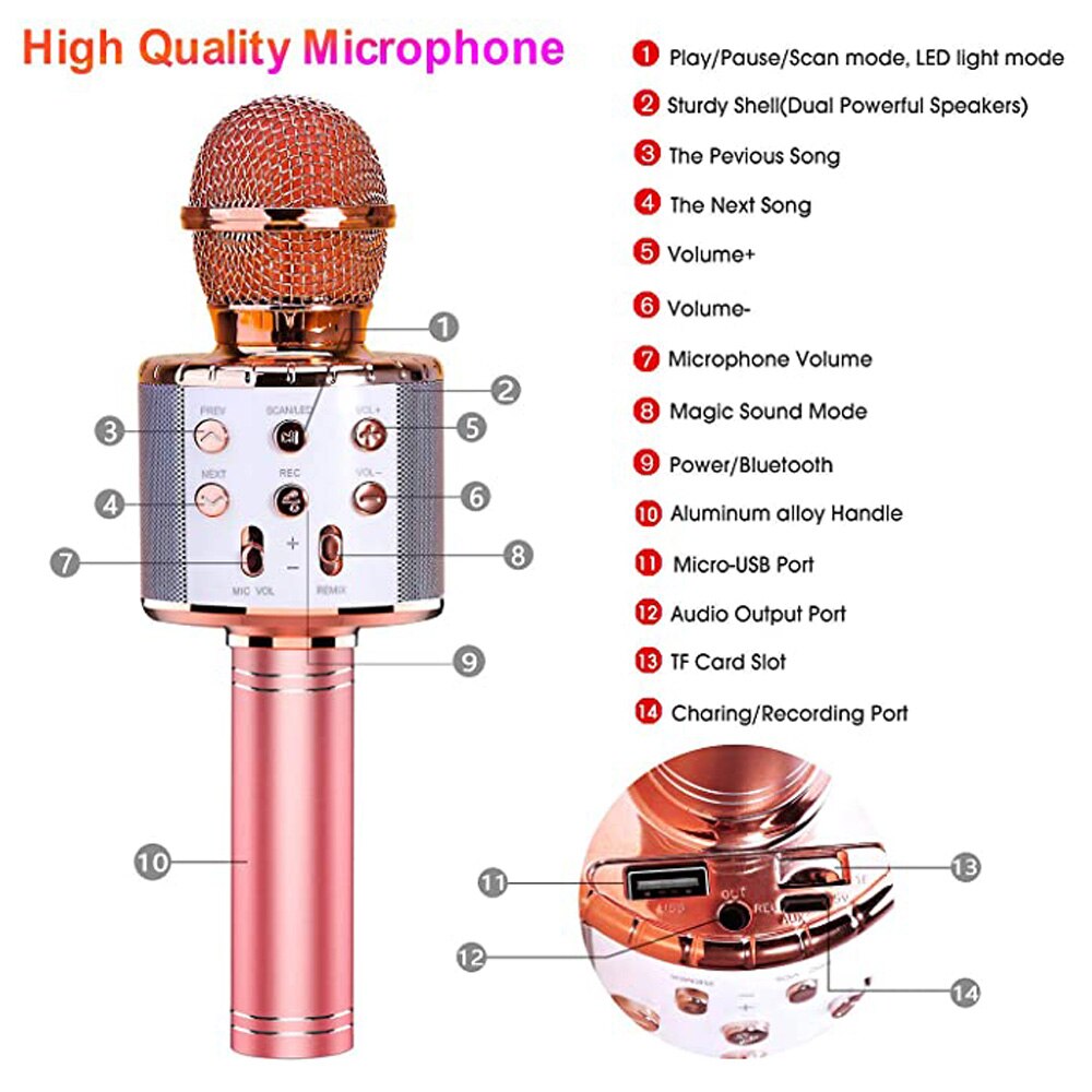 4 in 1 bluetooth microphone wireless condenser microphone karaoke mic magic sound mikrofon studio recording