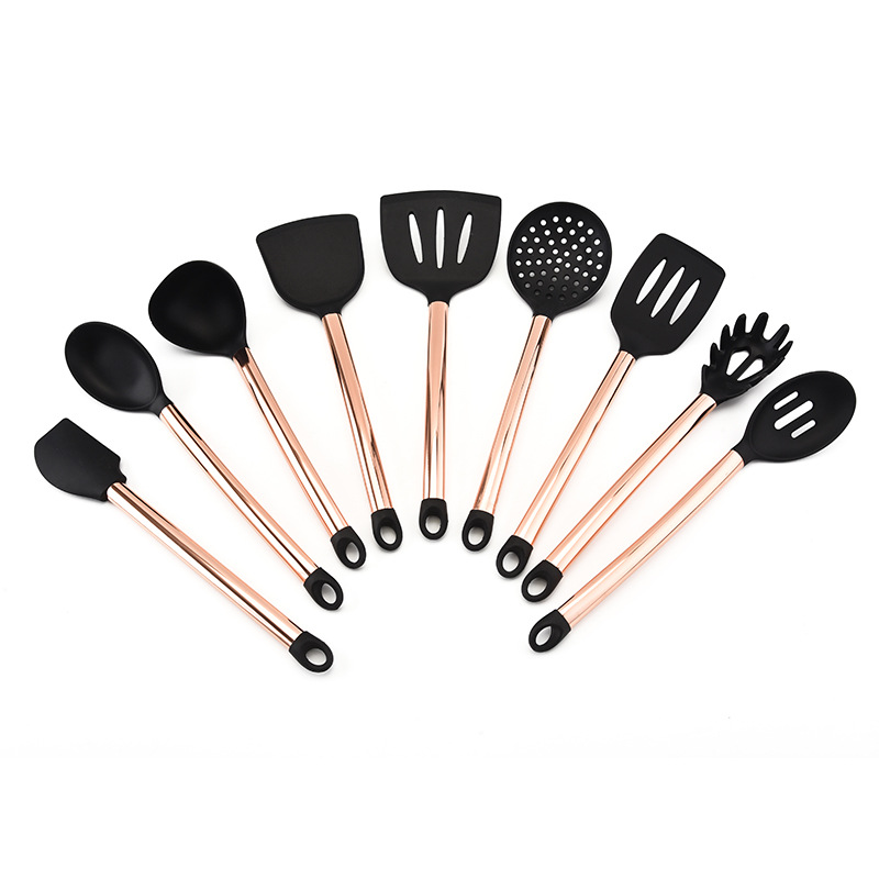 Kitchen Cooking Utensils Set Gold-plated Tube Handle Non-stick Pot Silicone Cookware Household Cooking Spoon Shovel Kit