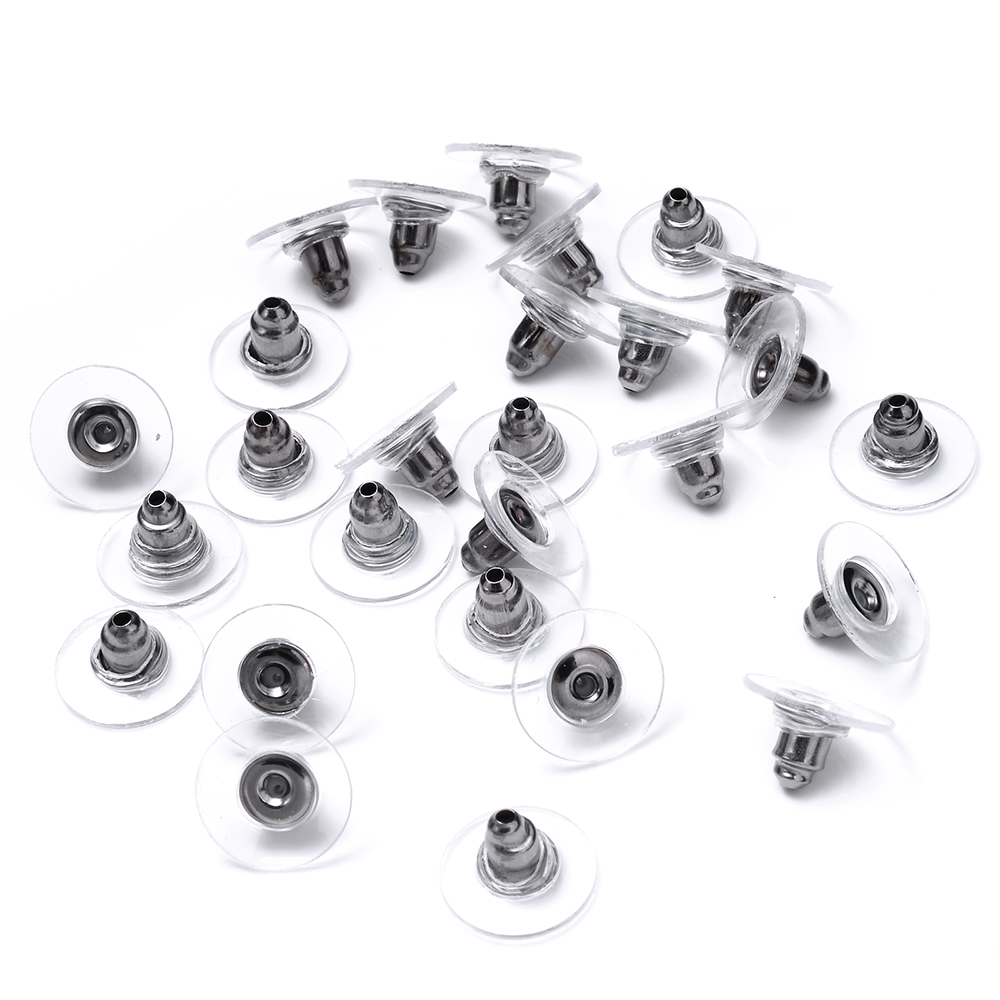 100 st/lot metall örhänge ryggar kula öronproppar proppar guld silver pläterade öron dubbar bak örhänge smycken tillbehör 6*11mm: Pistol svart