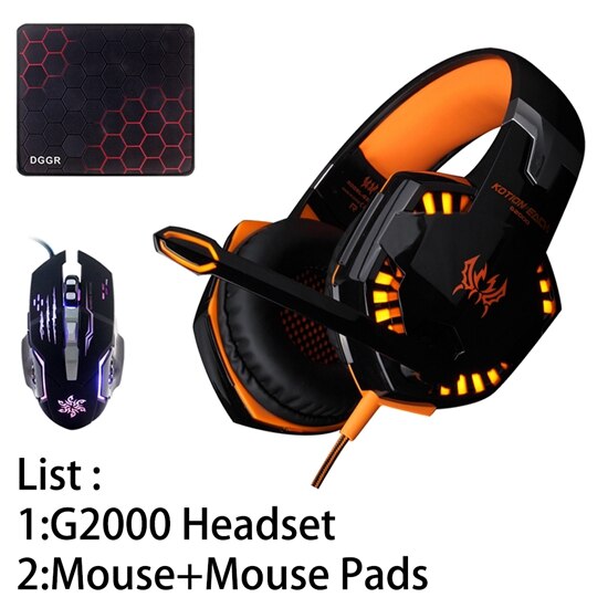 KOTION JEDER G2000 G9000 Gamer Spielen Beste Tiefe Bass Kopfhörer Stereo Headset PC Für Computer Spiel Kopfhörer Mit Mic LED lichter: G2000 Orange A