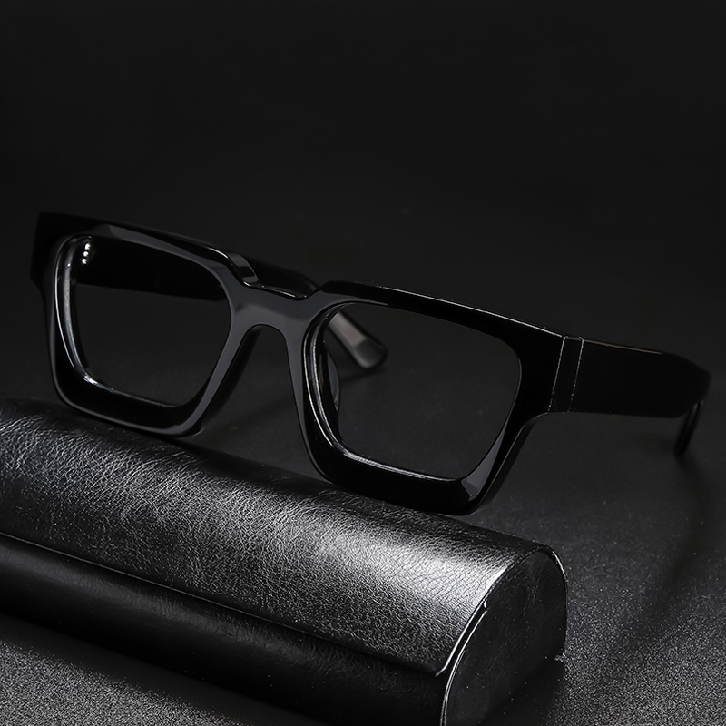 Gafas graduadas de acetato Vintage para hombre y mujer, lentes cuadradas transparentes para miopía, montura de lujo Retro: Black