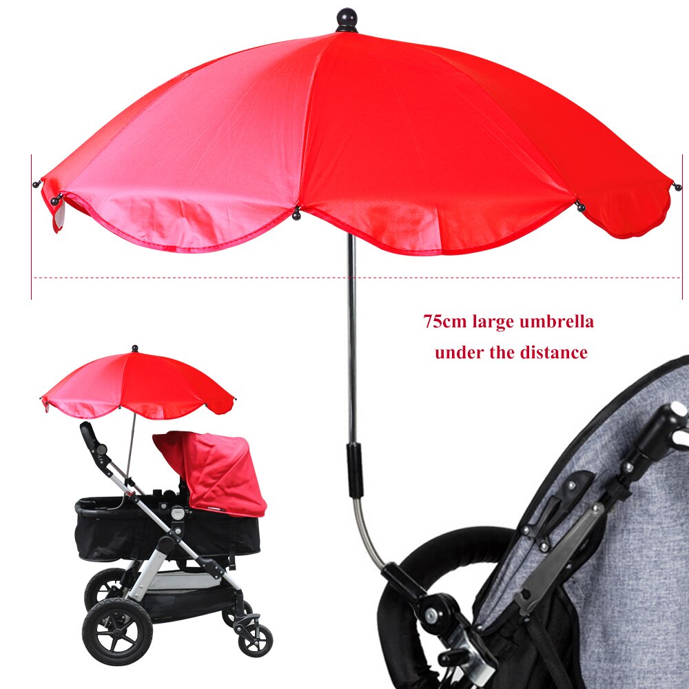 Detachable Stroller Umbrella 360 Degree Adjustable Baby Pram Pushchair Cover 75cm Diameter UV Sun Shade Parasol With Clamp