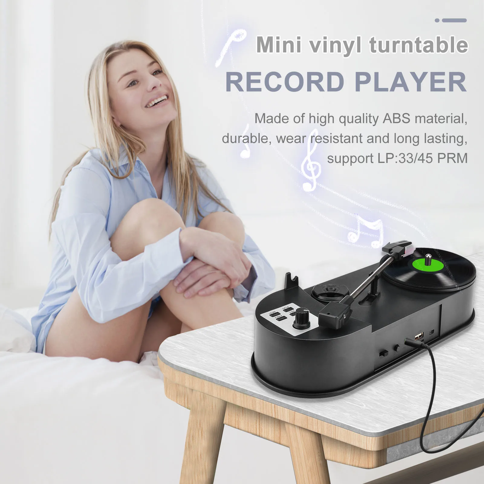 33/45RPM Turntable Player Converter to Save Vinyl Music Records to TF Card/USB Built in Speaker Turntable to MP3 No Need PC