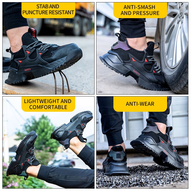 Chaussures d&#39;assurance contre les coups de couteau pour homme, souliers de sécurité respirants et confortables avec embout en acier