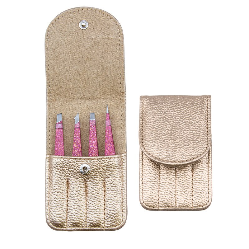 4 pz/impostato pinzette professionali con custodia per sopracciglia clip pinze in acciaio inox rimozione dei capelli strumenti per il trucco: rosa