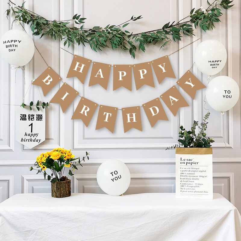 Grattis på födelsedagen dekoration kraftpapper banner vit ballong dekoration födelsedagsfest bunting krans baby shower leveranser