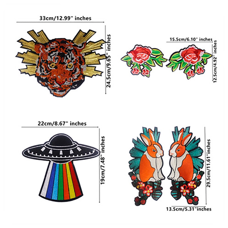19 stuk Borduren mode grote konijn tijger patches van trui kleding DIY craft decoratie patch