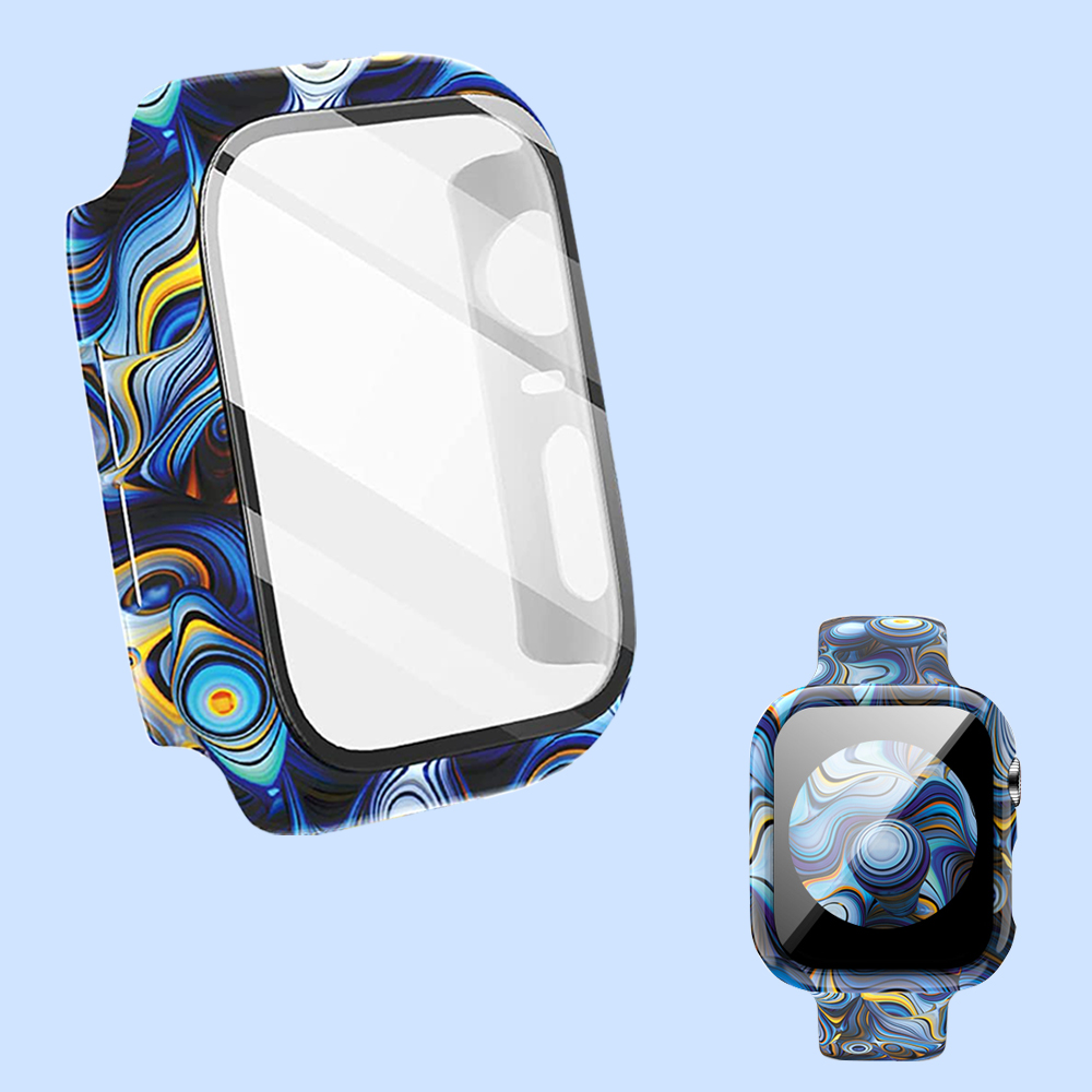 Funda + cristal para Apple Watch 44mm 40mm 38mm 42mm, cubierta protectora de leopardo de para parachoques de PC duro para iWatch SE 6 5 4 3 2 1