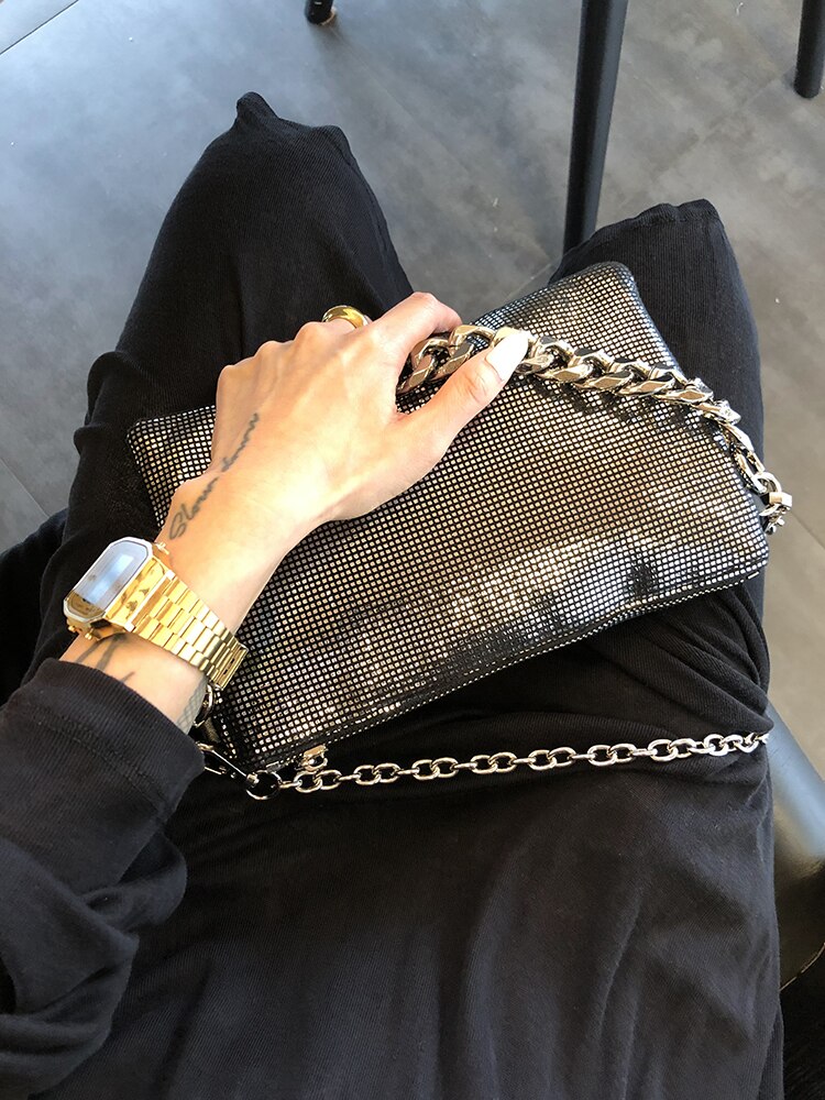 glänzend frauen Schlinge tasche kette Umhängetaschen für Damen kleine Kupplung brieftasche weibliche Schulter Taschen Splitter bolsa