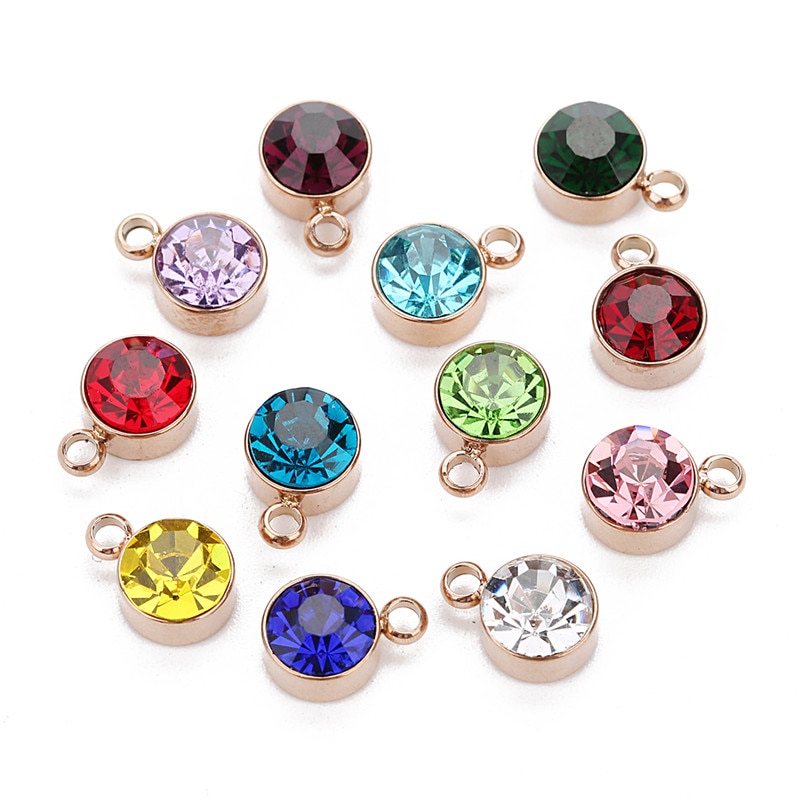 5pcs 12 Colors Stainless Steel Colorful Crystal Charms Cz Rhinestone Birthdaystone Charm &Pendant For Birthday Jewelry Making