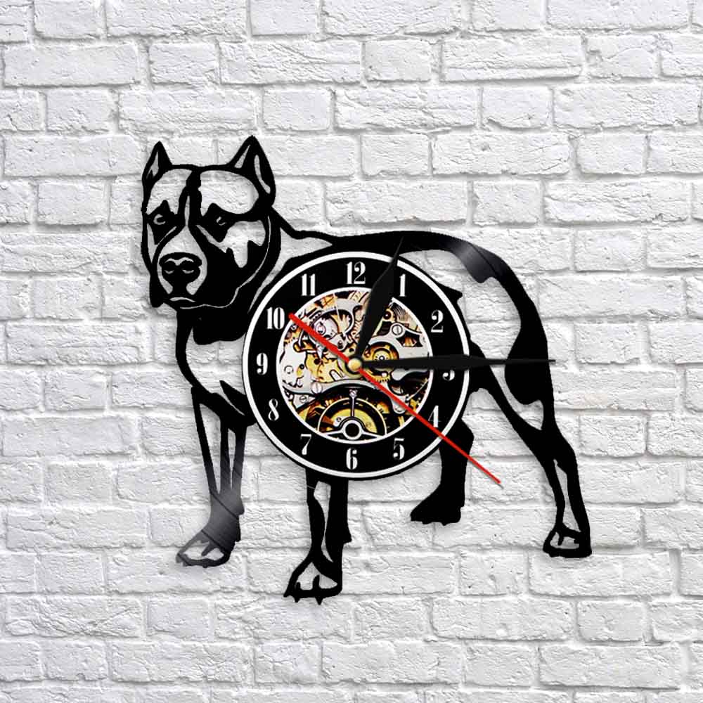 Pitbull vægur hund race pitbull mom vinyl rekord væg ur vintage ur indretning amerikansk mobber mor væg kunst