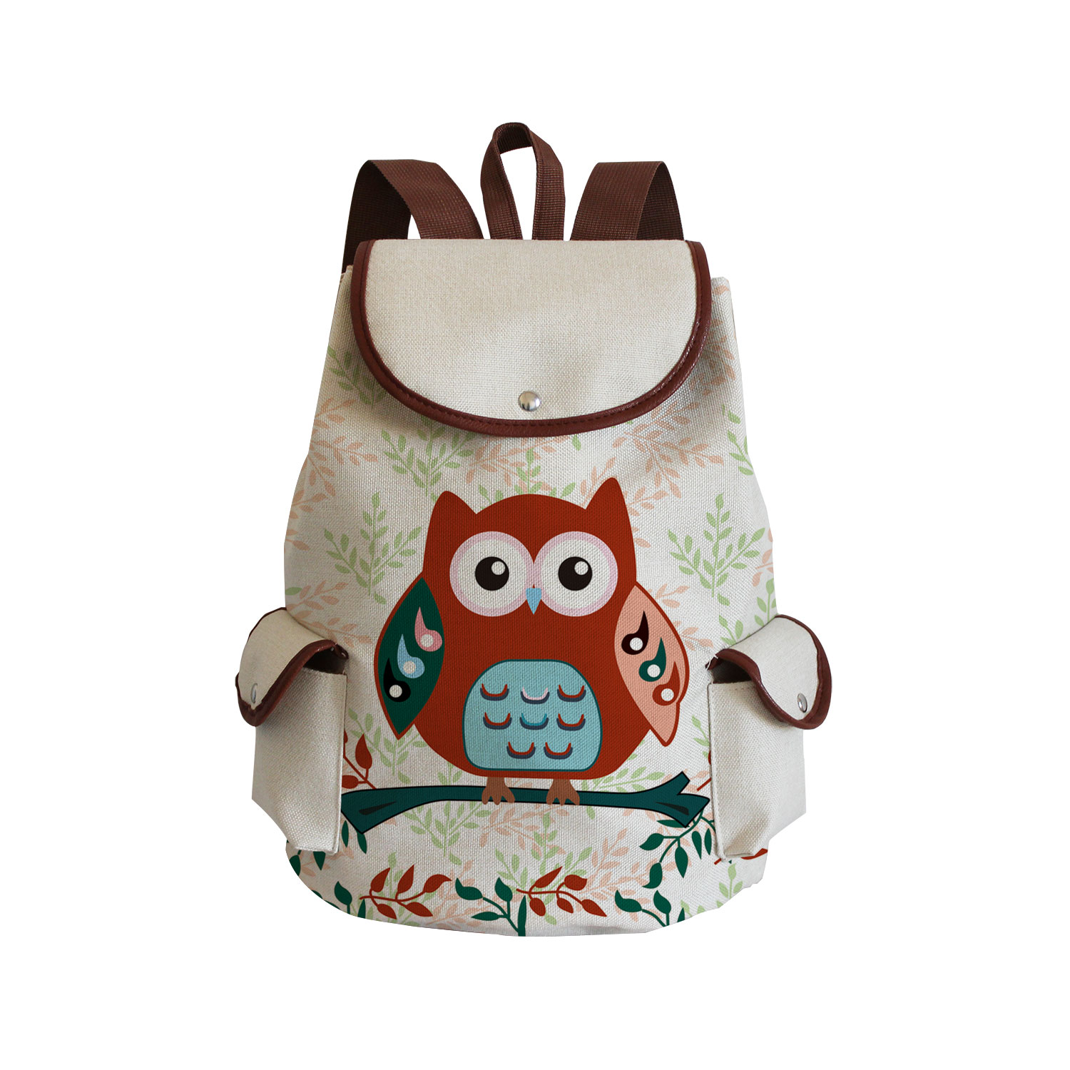 Cartoon Owl Print Linen Backpack Animal Large Capacity Portable Drawstring Backpack Chinese Storage Travel Women Casual Book Bag: sjCB099 Owl Bag