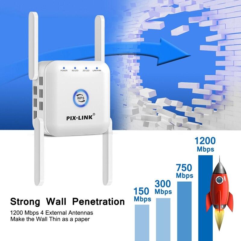 Wireless WiFi Repeater 5Ghz Wi Fi Booster 2.4G 5G Wi-Fi Amplifier 1200Mbps Access Point 5 Ghz Signal Network Long Range Extender