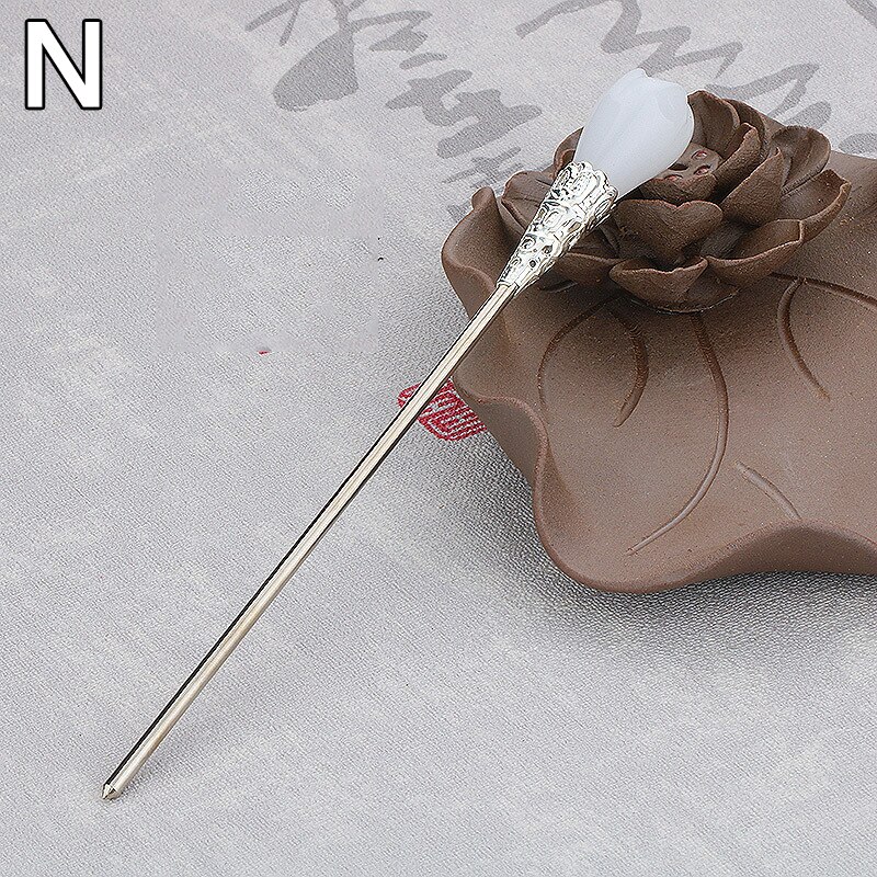 Vintage Chinese Style Hair Stick metalowe pałeczki Rhinestone kobiety Tassel kwiat perłowy spinka do włosów spinka do włosów biżuteria akcesoria: N