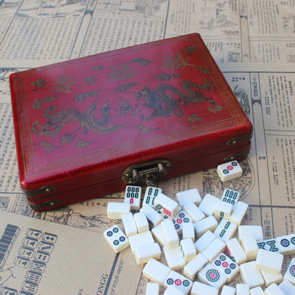 Mini Mahjong Set with Wooden Storage Case Portable Mah Jong Game Set For Travel Family Leisure Time Travelling Board Game Indoor