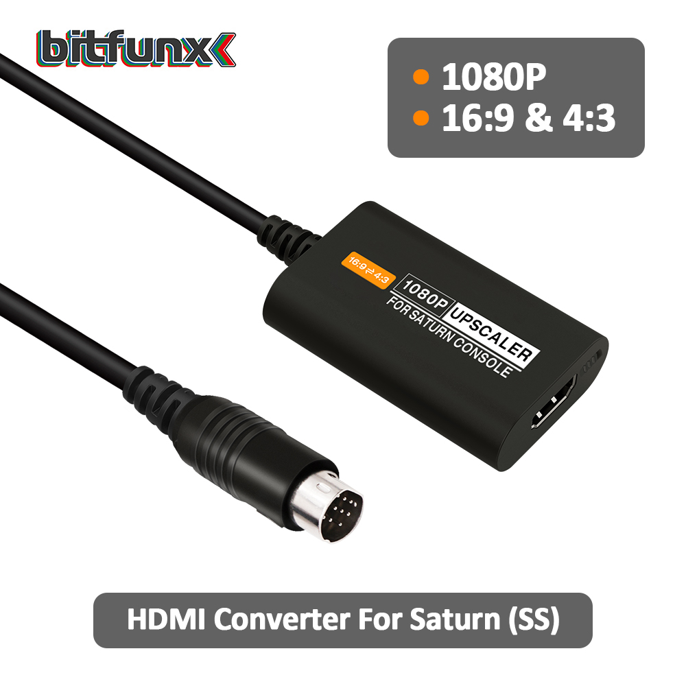 Bitfunx convertisseur HDMI pour SEGA Saturn SS 1080p Upscaler 4:3/16:9 rapport d'aspect commutateur entrée s-vidéo
