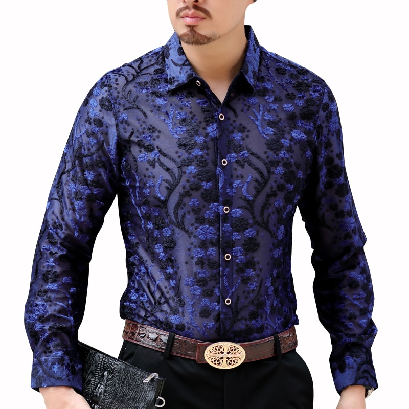Høstens fineste floral broderi skjorte herre langermet camisa hombre knapp skjorte camicia blomst fløyels skjorte herre