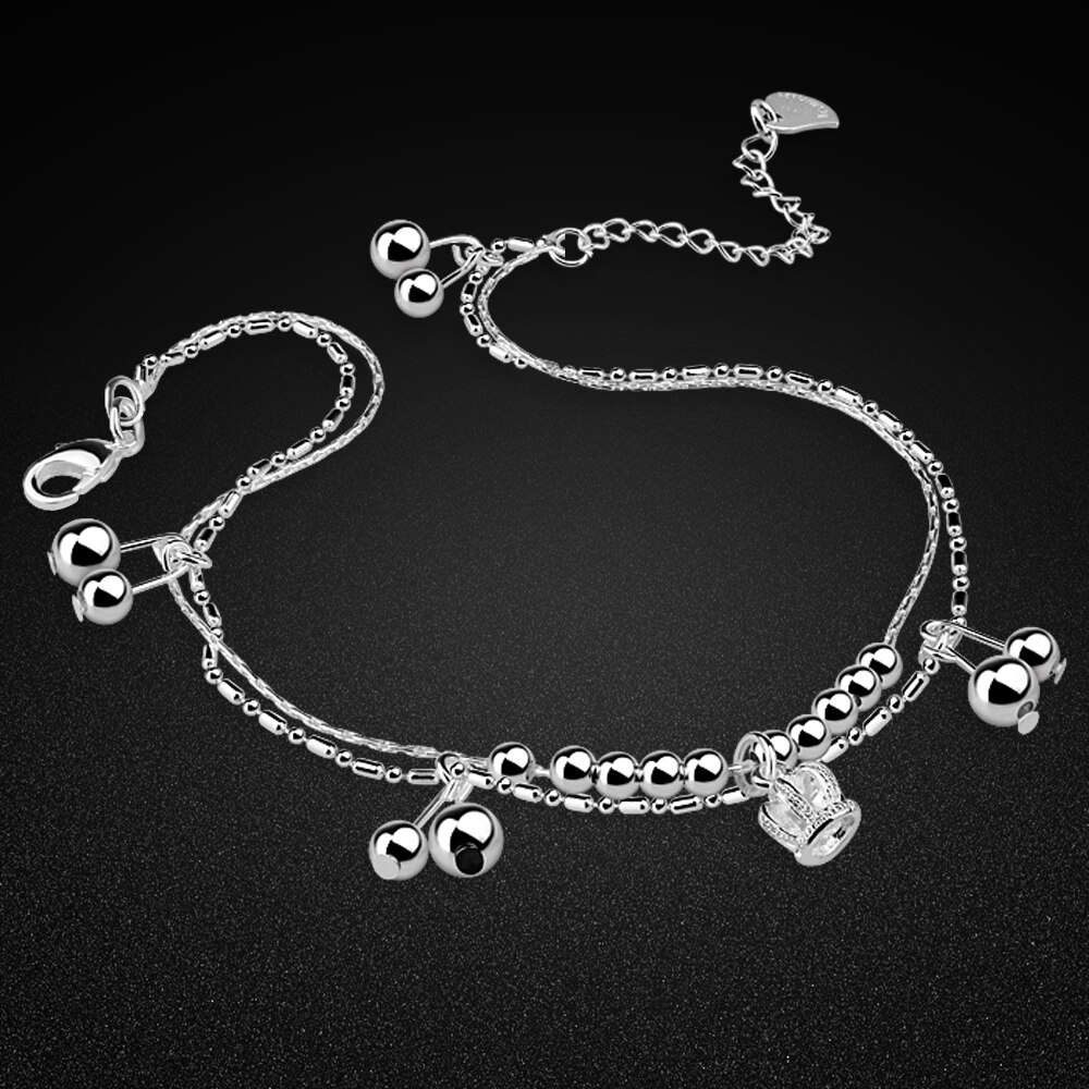 Zomer Zilveren Enkelbandje Vrouwen 925 Sterling Zilveren Enkelband Minimalistische Glossy Bead Chain Fijne Sieraden Bijoux