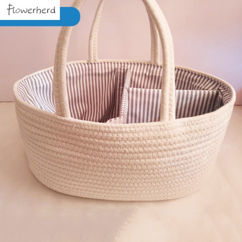 Stor baby ble caddy organizer kurv bomulds reb håndlavet ble opbevaring kurv bærbar til piger børnehave ble organisator