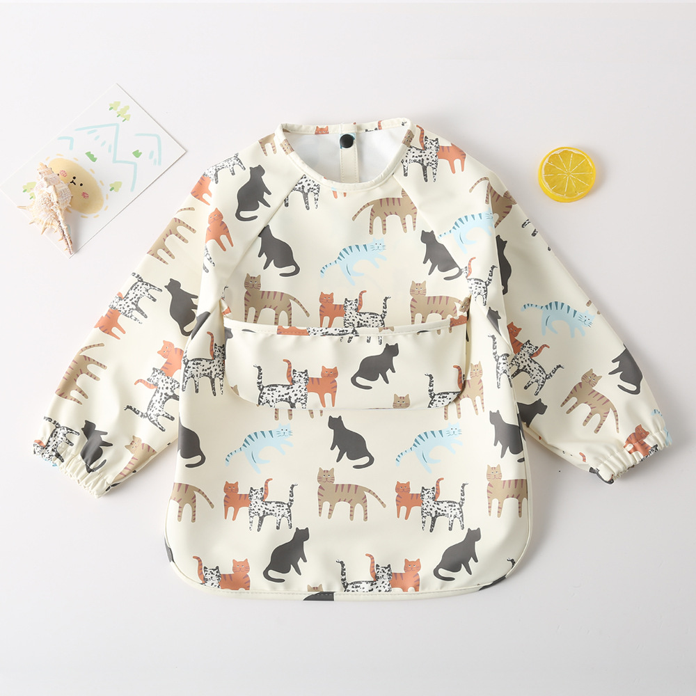 Baby Long Sleeved Bibs Children Toddler Bibs Art Crafts Waterproof Mealtime Protection Washable Easy Clean Smock for Kid: Cat