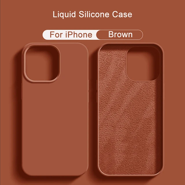 Funda de teléfono de lujo a prueba de golpes 16 Pro Max para iPhone 16 Pro Max, fundas de silicona líquida para Apple iPhone 16 Plus, funda suave para parachoques: Tela de algodón / Marrón oscuro
