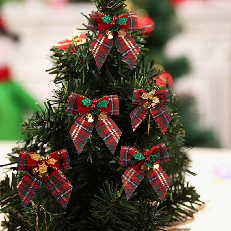 Ornements de sapin de noël en Jute de Jute, nœuds de ruban de noël pour arbre de noël présente des ornements de décorations