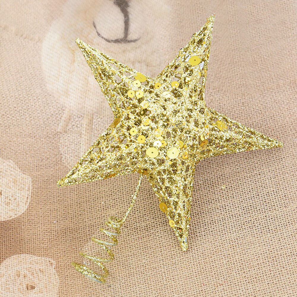 Sequin Star Xmas Tree Topper Metal Hollow Glitter Hanging Ornaments DIY Solid Color Shining Christmas Decor Photo Prop
