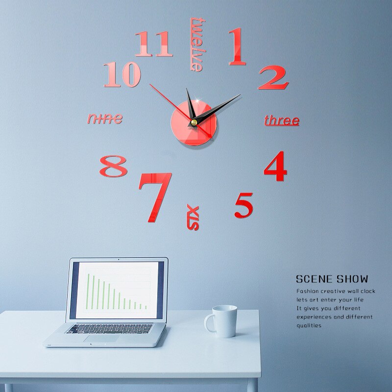 400Mm Klok Horloge Wandklokken Horloge 3D Diy Acryl Spiegel Stickers Home Decoratie Woonkamer Quartz Naald