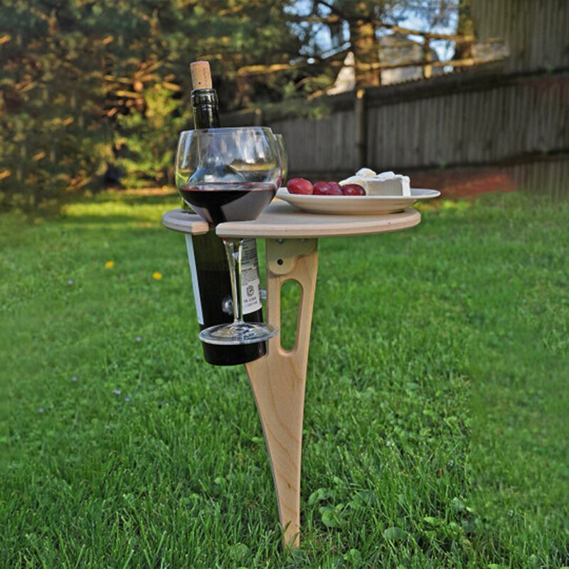 Outdoor Portable Wine Table with Foldable Round Desktop Mini Wooden Picnic Table Easy to Carry SMR88