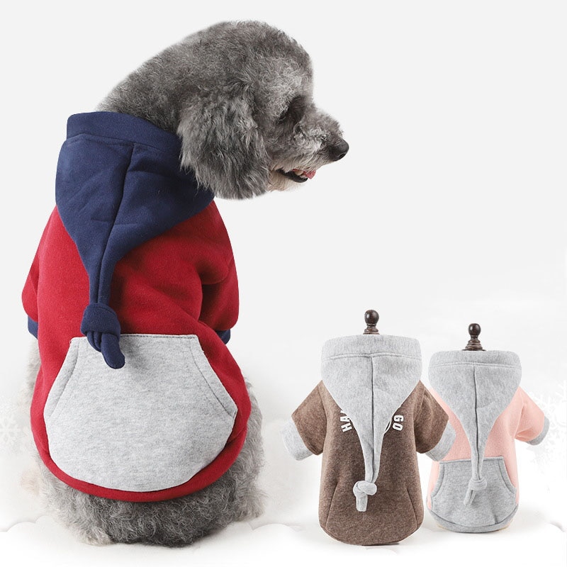 Ropa de invierno para perro, disfraz de Mascota, gorro de cola larga para cachorro, sudaderas con capucha, suéter cálido de lana para perros y gatos, Color Rojo