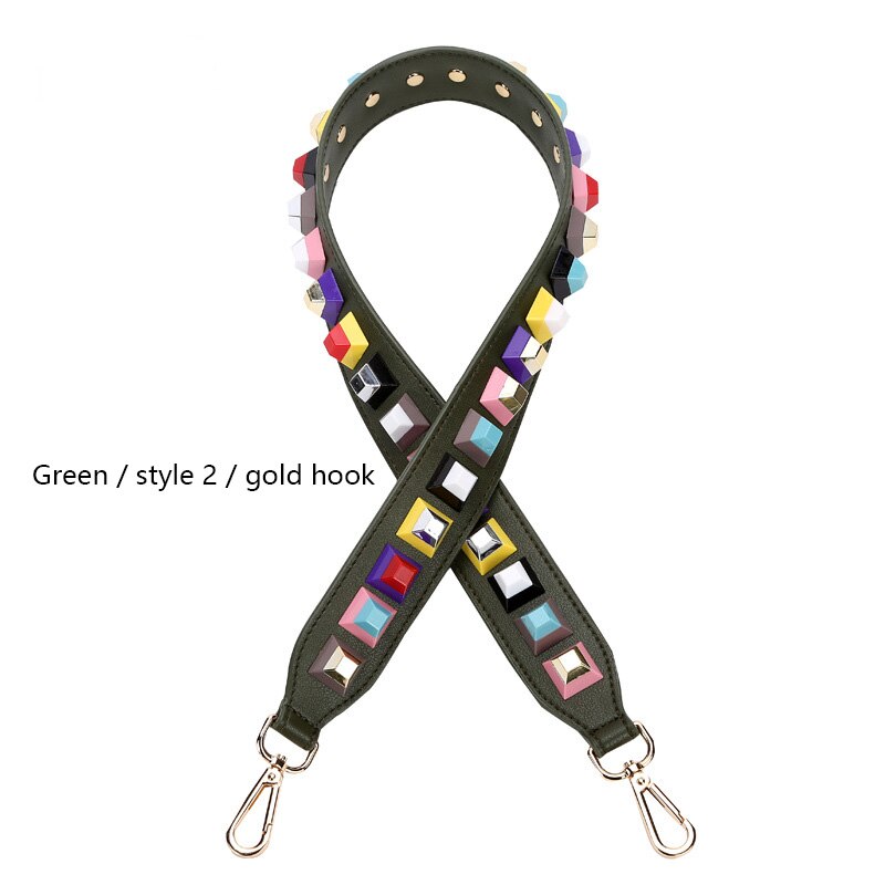 Vrouw Zak Bandjes Klinknagel Schouderbanden Breed Tas Band Botsen Kleur Joker Bloem Riem Crossbody Onderdelen Acessorios: Green 2 Gold