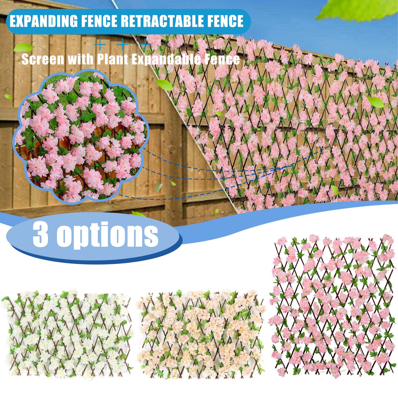 Intrekbare Hek Uitbreiden Houten Hek Hedge Met Kunstmatige 6 Soorten Cherry Bloem Bladeren Tuin Decoratie Trellis Screen