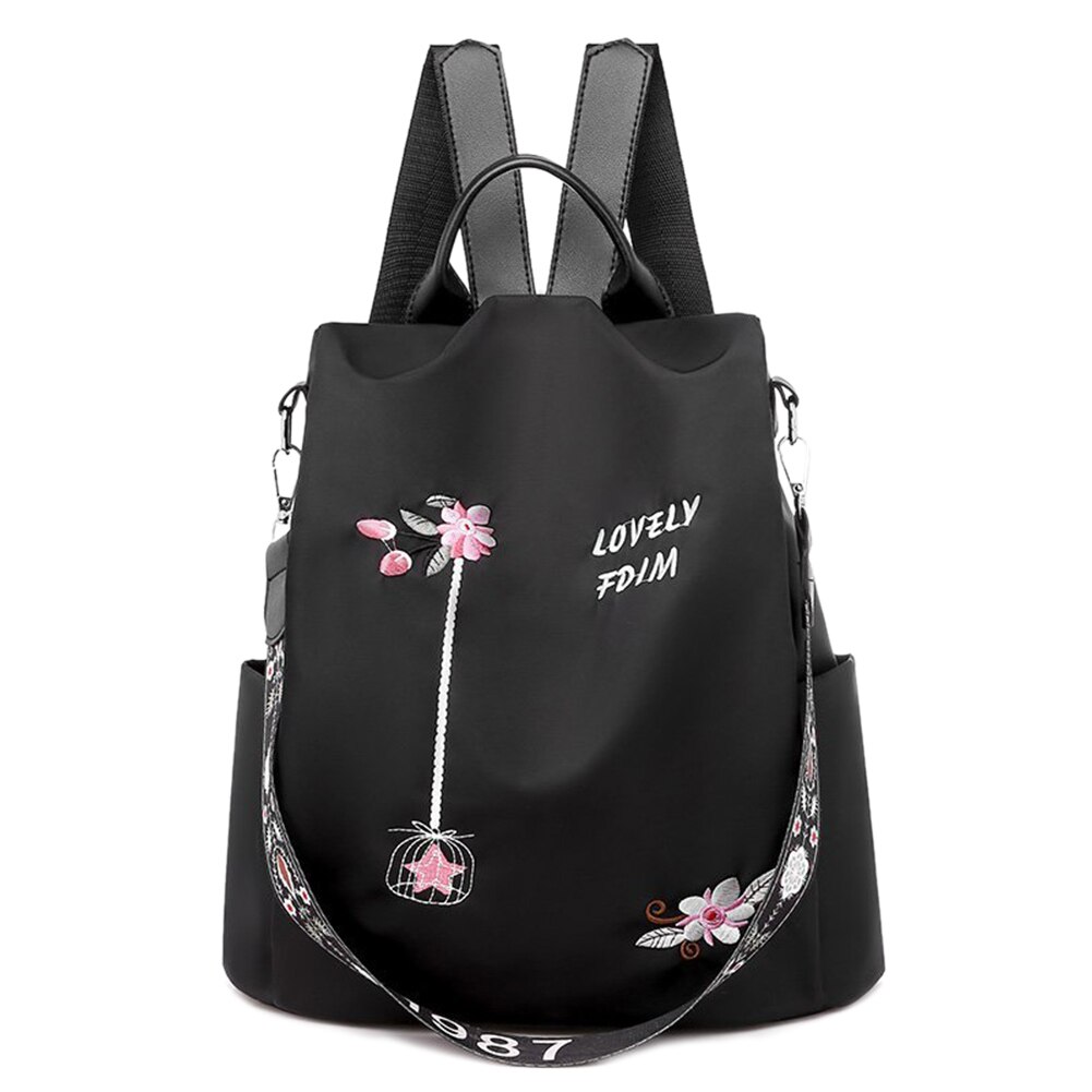 draussen Einkaufen Mithelfer Liefert Frauen Rucksack Blume Stickerei Schulter Schule Taschen Anti-diebstahl Reise Bagpack: Schwarz
