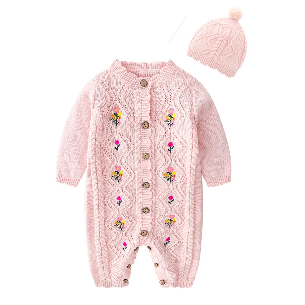 FOCUSNORM 0-24M Autunno infantile di Inverno Del bambino Dei Ragazzi Delle Ragazze corpo E Pagliaccetti Cappello 2pz Fiori A Maniche Lunghe Monopetto maglione maglia Tute E Tute Da Palestra