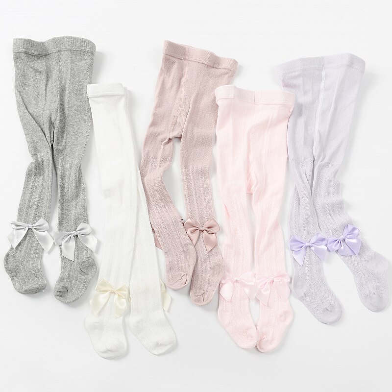 Meia-calça de malha para meninas, meia-calça infantil de algodão macio, respirável, de verão, com laços fofos, roupas para crianças pequenas