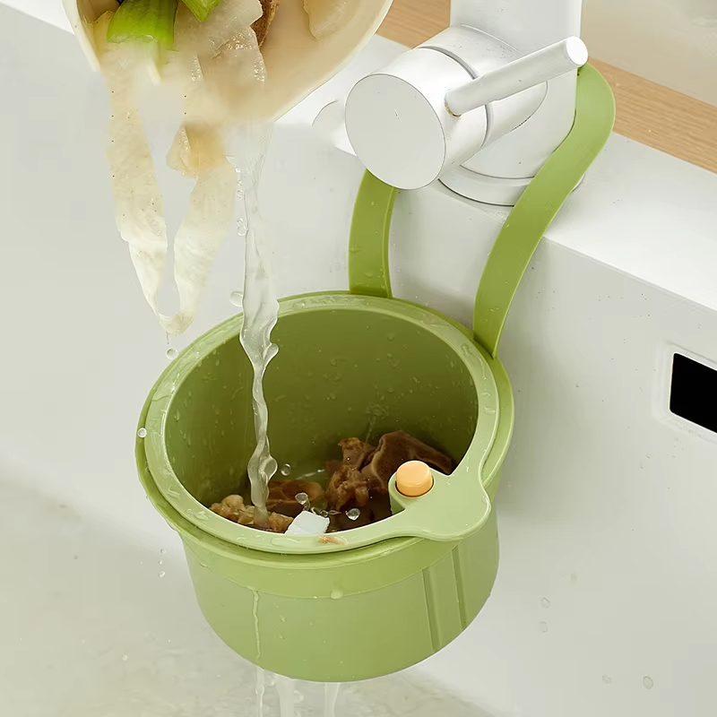 Cesta de drenaje para fregadero 2 en 1, bolsa de filtro colgante para grifo, cesta de volcado automático ajustable, estante de esponja para fregadero, recolector de residuos de cocina