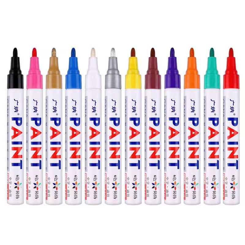 12 Colors Set Waterproof Car Tyre Tire Tread Rubber Metal Permanent Paint Marker Pen Graffti Oily Marker Pen Stationery Supplies: 12 mix set